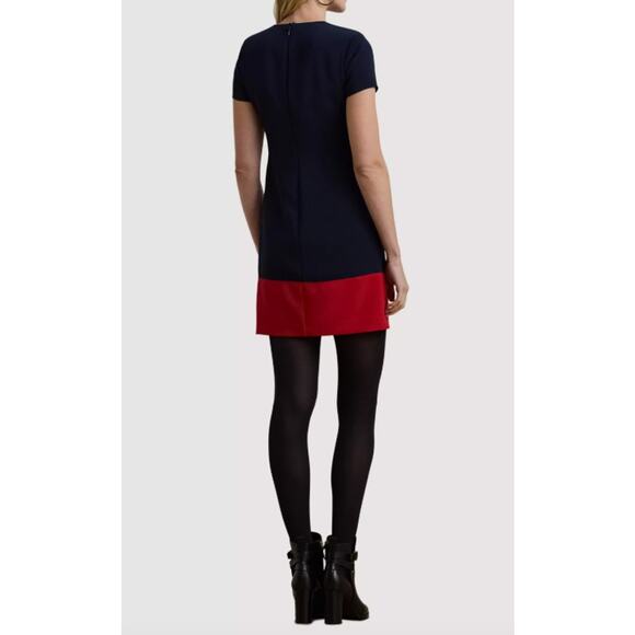 New Ralph Lauren Kusmae Two-Tone Button Trim Crepe Shift Dress Navy Red 2 - Picture 8 of 15